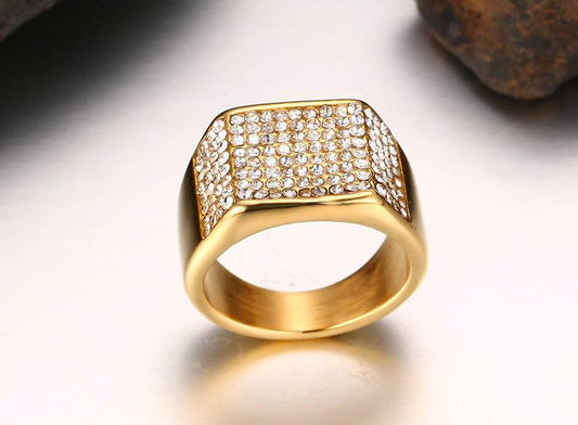 Stylish Titanium Steel Diamond Men's Ring - Geometric Design for Modern Elegance - Buy Center