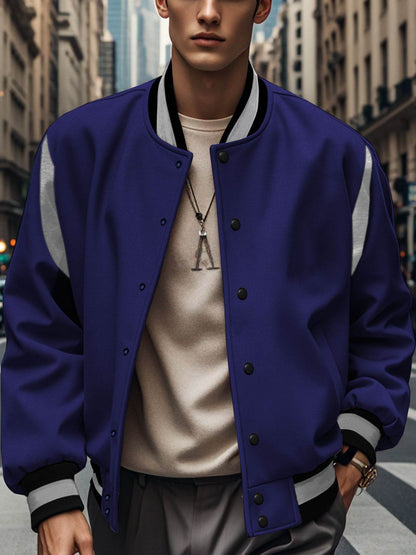 Buycenter Men’s Stitching Buckle Baseball Coat - Trendy Slim Fit Jacket - Buy Center