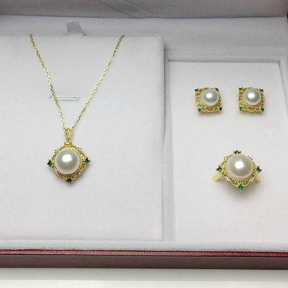 Elegant Freshwater Pearl Jewelry Set - Necklace, Earring, Ring & Pendant - Buy Center