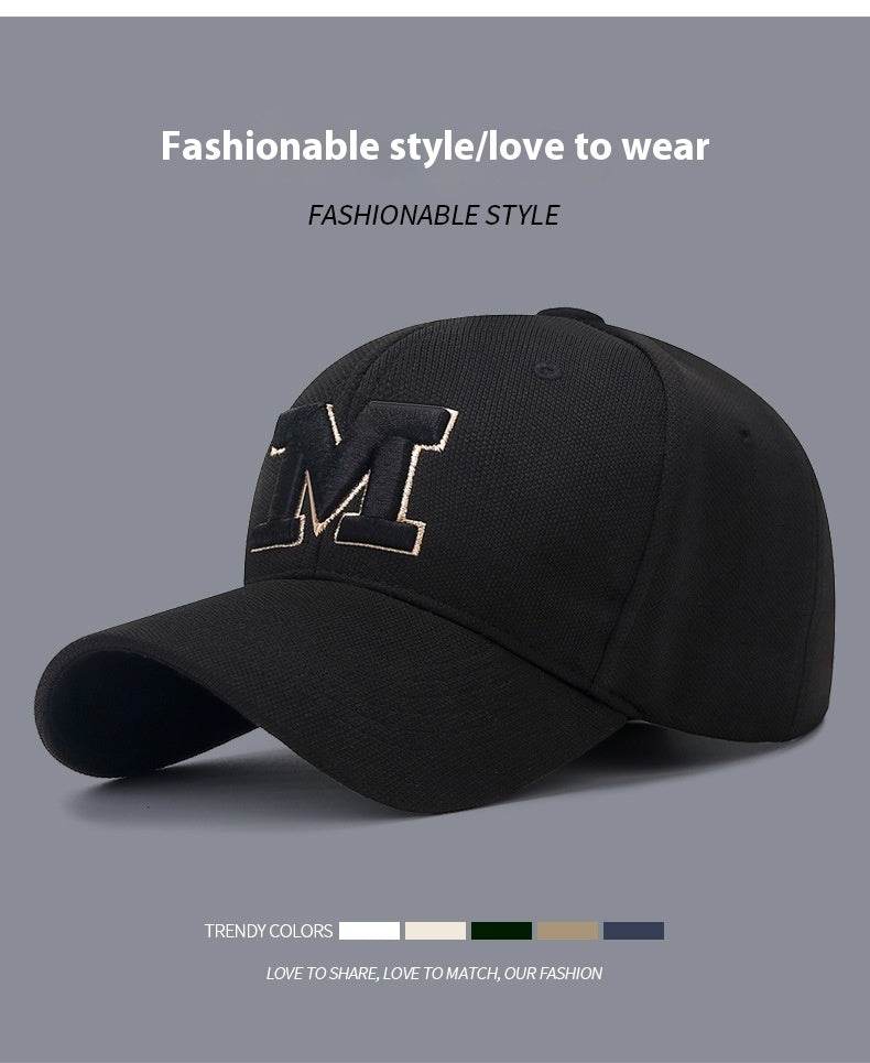 Four Seasons M Letter Embroidered Cap - Adjustable & Breathable Design - Buy Center