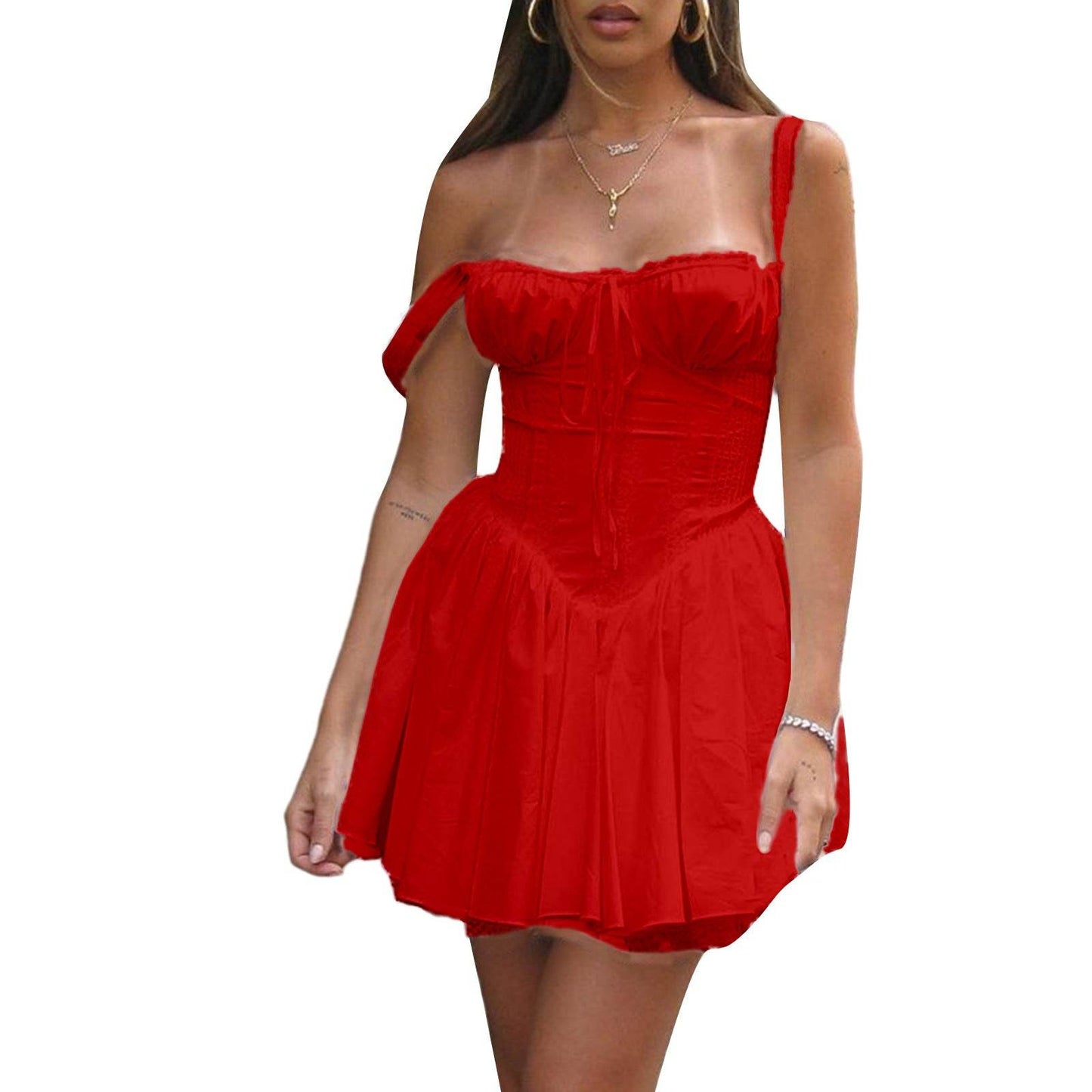 Buycenter Women's Lace-Up Fishbone Suspender Dress - Short & Chic - Buy Center