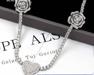 925 Silver Moissani Rose Necklace - Trendy Hip Hop Style Jewelry - Buy Center