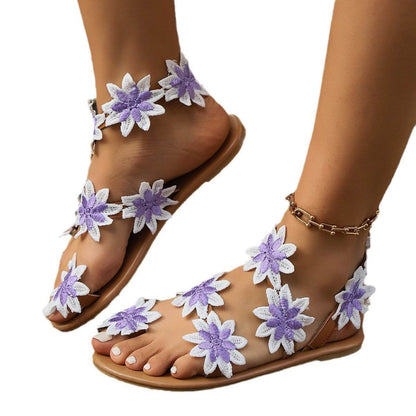 Bohemian Flower Roman Sandals - Stylish Ethnic Design for Women 2025 - Buy Center