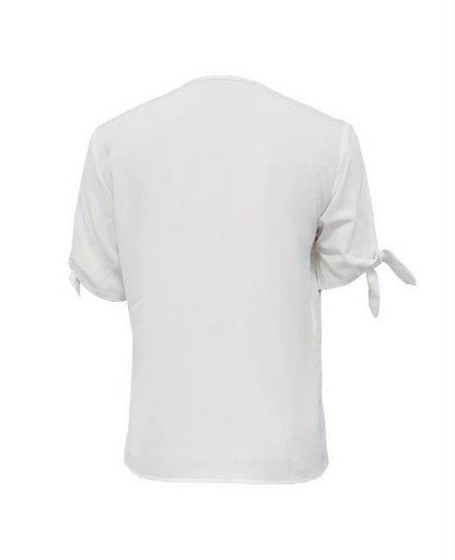 Women's Leopard Print Collar Top - Casual Bow Tie Summer Blouse - Buy Center