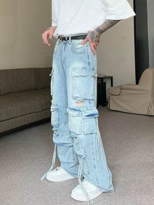 Men's Loose Straight Leg Heavy Industry Jeans - Multi-Pocket, Blue - Buy Center