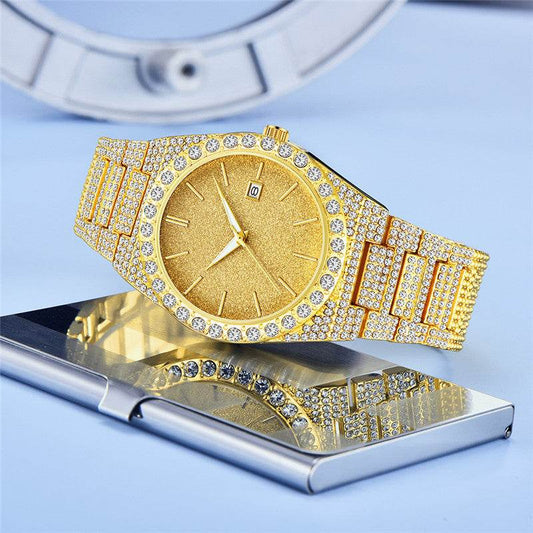 Stylish Men's Diamond Calendar Quartz Watch - Modern Design for Everyday Use - Buy Center