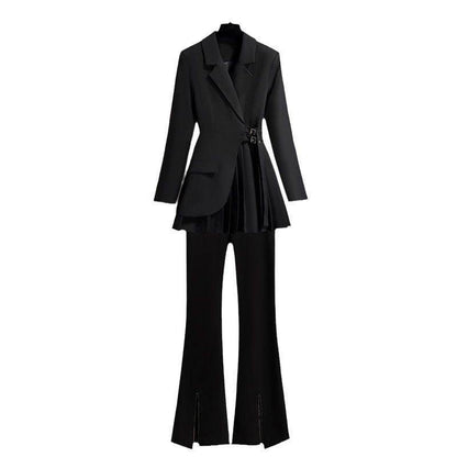 Buycenter Women's Black Suit Jacket - Japanese Casual Pleated Design - Buy Center