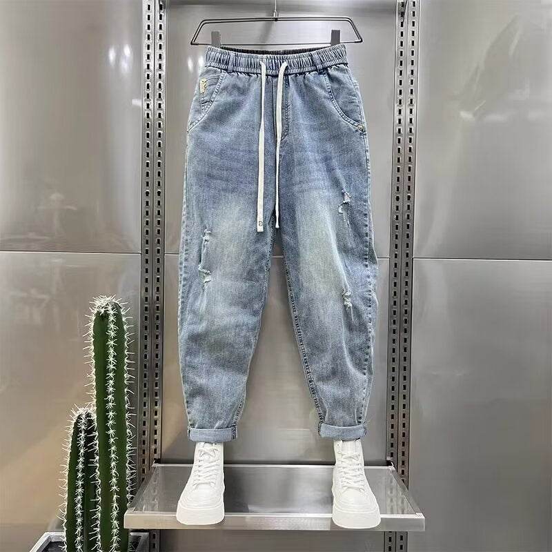 Buycenter Men's Light Blue Retro Cropped Jeans - Casual Style, Multiple Sizes - Buy Center