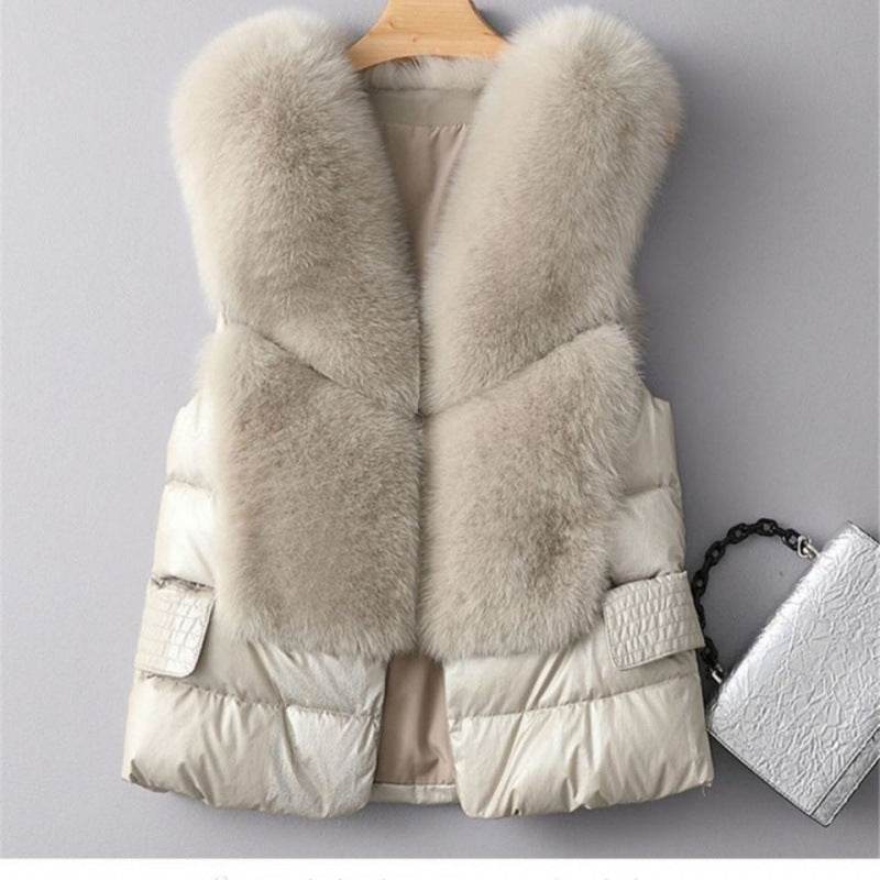 Women's Winter Short Down Jacket - Imitation Fox Fur Vest, Stylish & Warm - Buy Center
