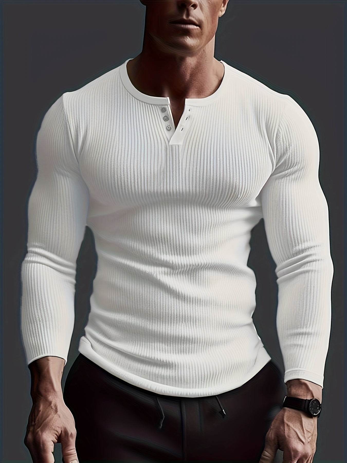 Men's Long Sleeve Crew Neck T-Shirt - Casual Solid Top for Every Season - Buy Center