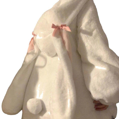 Cute Cashmere Hoodie Coat with Rabbit Ears - White, Stylish & Cozy - Buy Center
