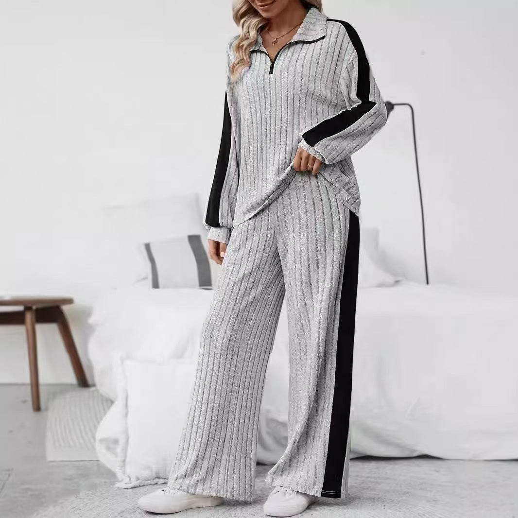 Women's Casual Two-Piece Set - Cozy Sweater & Wide Leg Pants Outfit - Buy Center