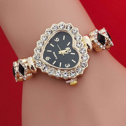Fashion Love Shape Bracelet Watch Set - Diamond Heart Quartz Jewelry - Buy Center