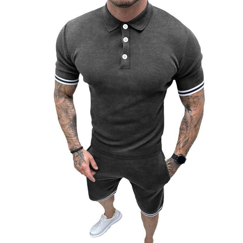 Buycenter Casual Lapel T-Shirt Suit for Men - Short Sleeve & Shorts - Buy Center