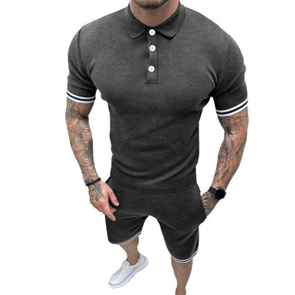 Buycenter Casual Lapel T-Shirt Suit for Men - Short Sleeve & Shorts - Buy Center
