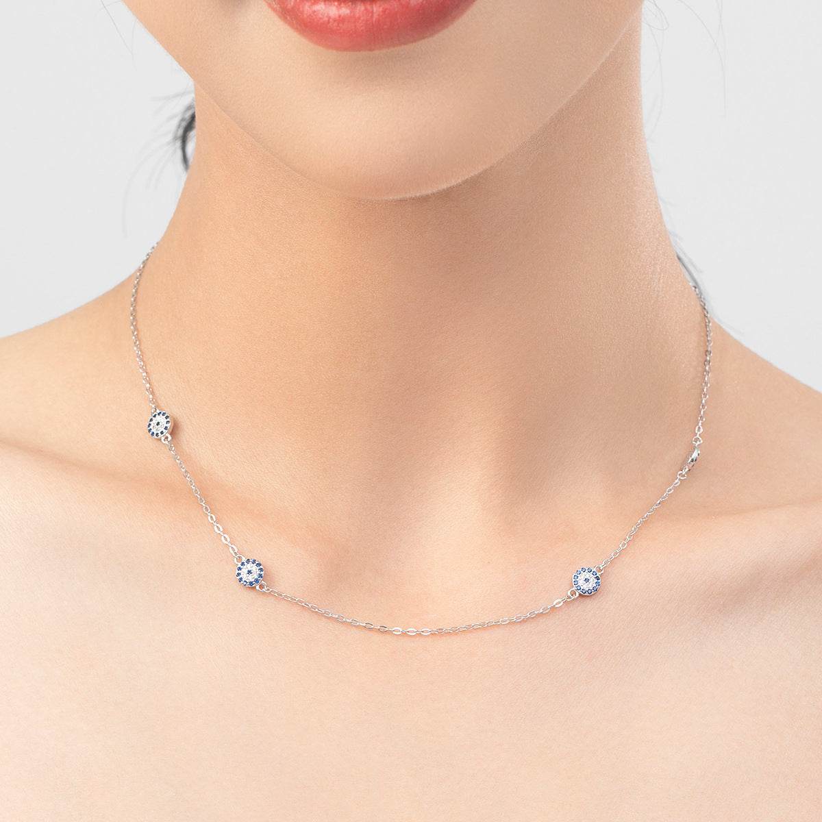 Niche Devil's Eye Necklace - 925 Silver Clavicle Chain for Women, Adjustable - Buy Center