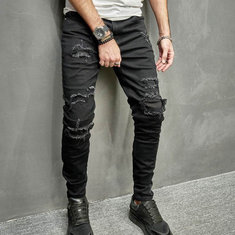 2023 Men's Stretch Skinny Jeans - Casual Black Tapered Fit Pants - Buy Center
