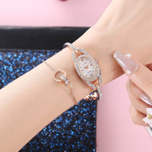 Buy Center Female Student Oval Diamond Watch - Rose Gold & Silver Styles - Buy Center
