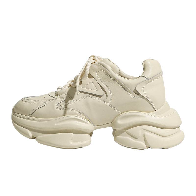 Cowhide Platform Sports Shoes - Height Increasing Casual White Sneakers - Buy Center