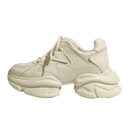 Cowhide Platform Sports Shoes - Height Increasing Casual White Sneakers - Buy Center