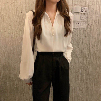 Niche Loose Long Sleeve Top - Versatile Blouse in Stylish Colors - Buy Center