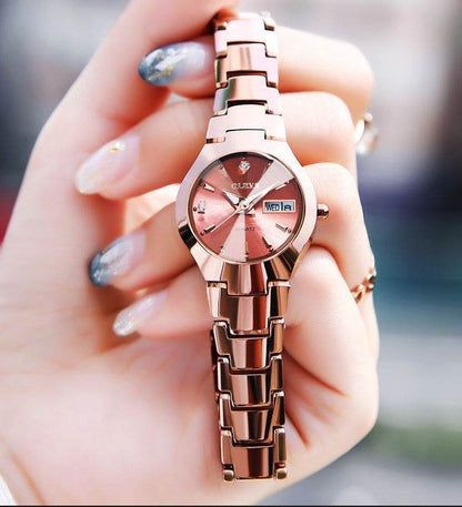 Luminous Tungsten Steel Quartz Watch - Waterproof & Stylish for Ladies - Buy Center