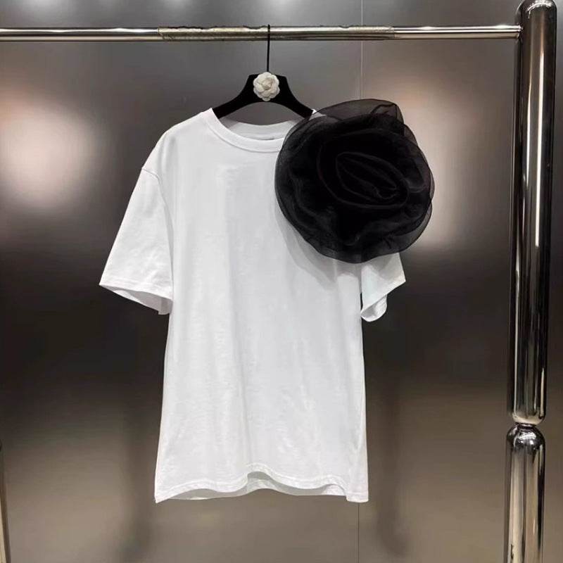 Stylish Ladies Short Sleeve T-shirt - 3D Floral Design, Loose Fit - Buy Center