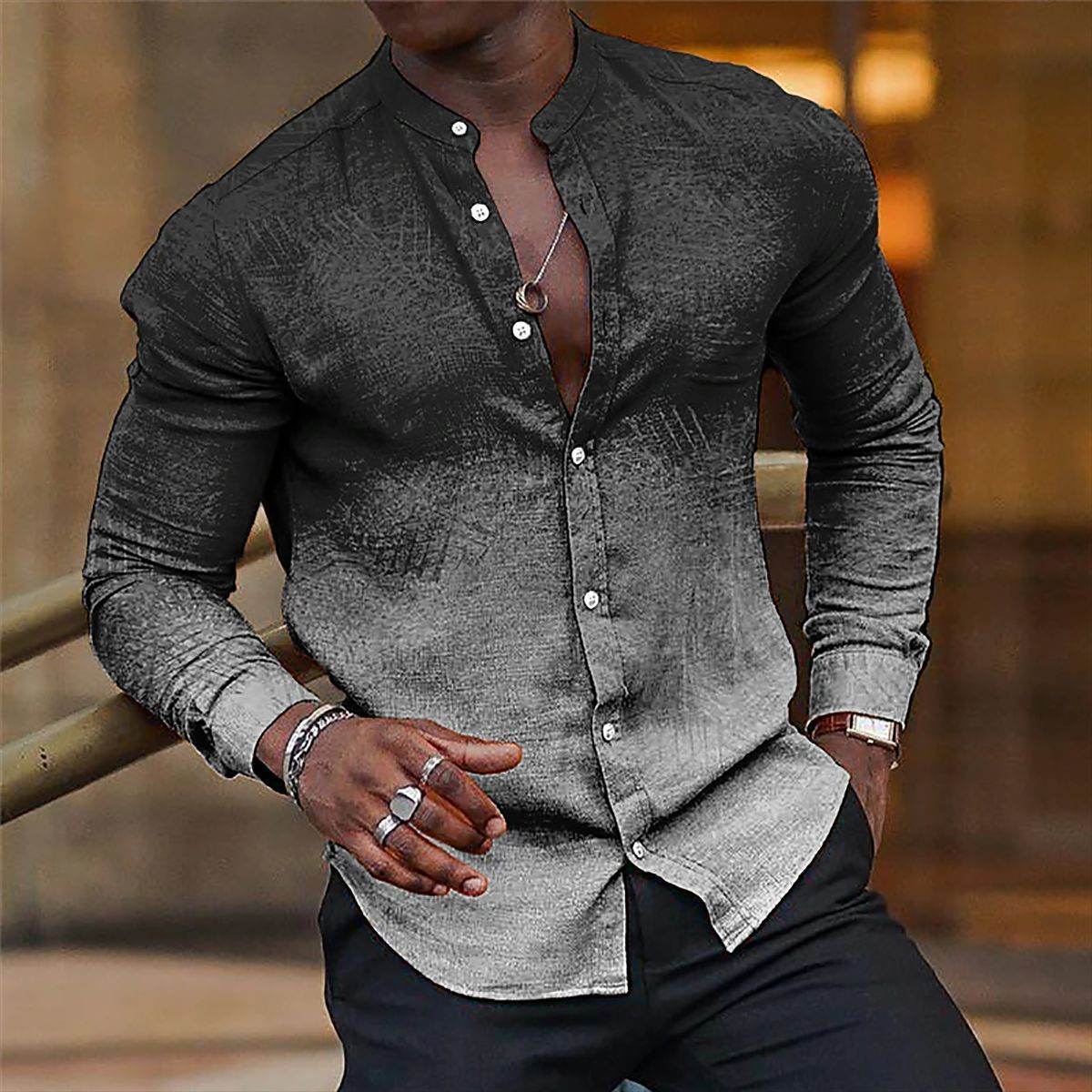 Gradient Men's Casual Long Sleeve Shirt - Slim Fit, Multiple Colors Available - Buy Center