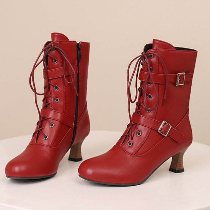 Comfortable Mid Heel Women's Boots - Lace-Up, Plus Size Fashionable Style - Buy Center