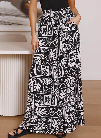 Stylish Printed Wide-leg Trousers - Comfortable Spandex Pants for All Sizes - Buy Center