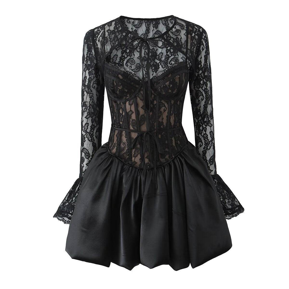 Buycenter Lace Suspender Skirt & Cardigan Set - Elegant 3-Piece Outfit - Buy Center