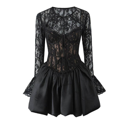 Buycenter Lace Suspender Skirt & Cardigan Set - Elegant 3-Piece Outfit - Buy Center