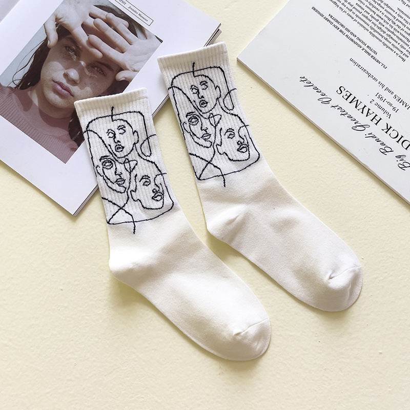 Boneless Suture Tube Socks - Trendy Abstract Lines, Free Size Comfort - Buy Center