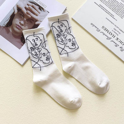 Boneless Suture Tube Socks - Trendy Abstract Lines, Free Size Comfort - Buy Center