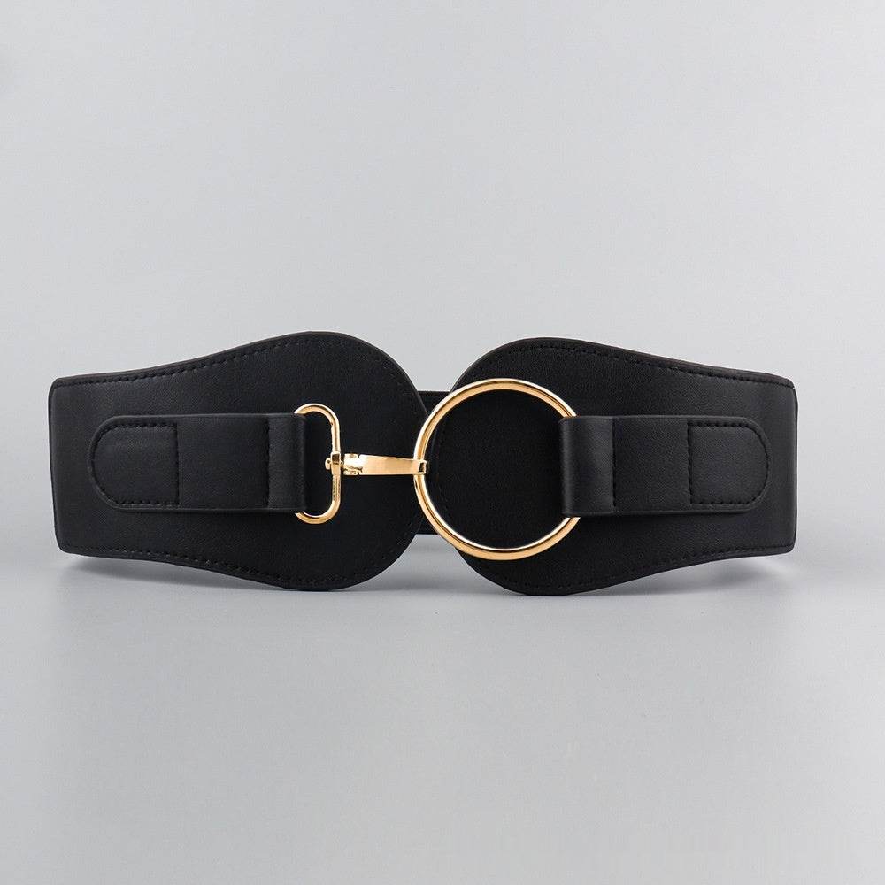 Women's PU Leather Wide Belt - Chic Design with Gold Buckle for 2025 - Buy Center