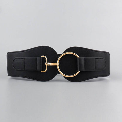 Women's PU Leather Wide Belt - Chic Design with Gold Buckle for 2025 - Buy Center