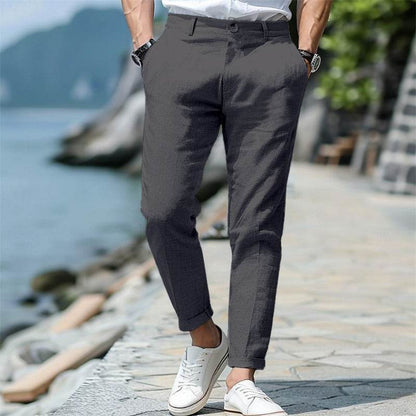 Men's Linen Summer Trousers - Mid Waist, Slant Pockets, Straight-Leg - Buy Center
