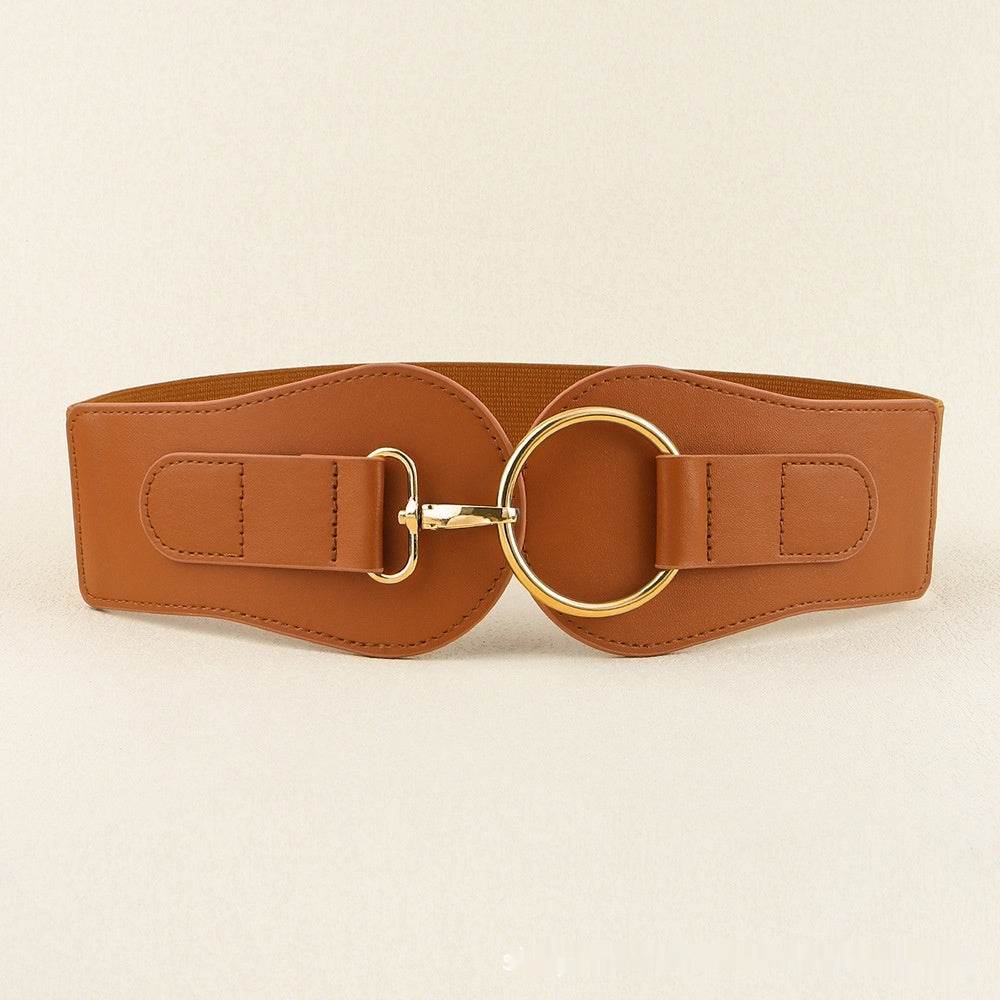 Women's PU Leather Wide Belt - Chic Design with Gold Buckle for 2025 - Buy Center