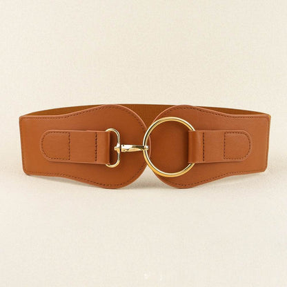 Women's PU Leather Wide Belt - Chic Design with Gold Buckle for 2025 - Buy Center