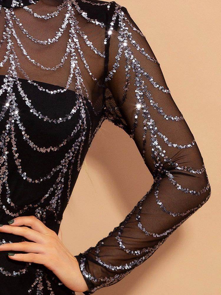 Buycenter Sequin Maxi Dress - Long Sleeve Evening Party Dress for Women - Buy Center