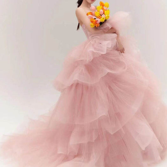 Buycenter Fairy Temperament Evening Dress - Elegant Pink Organza Style - Buy Center
