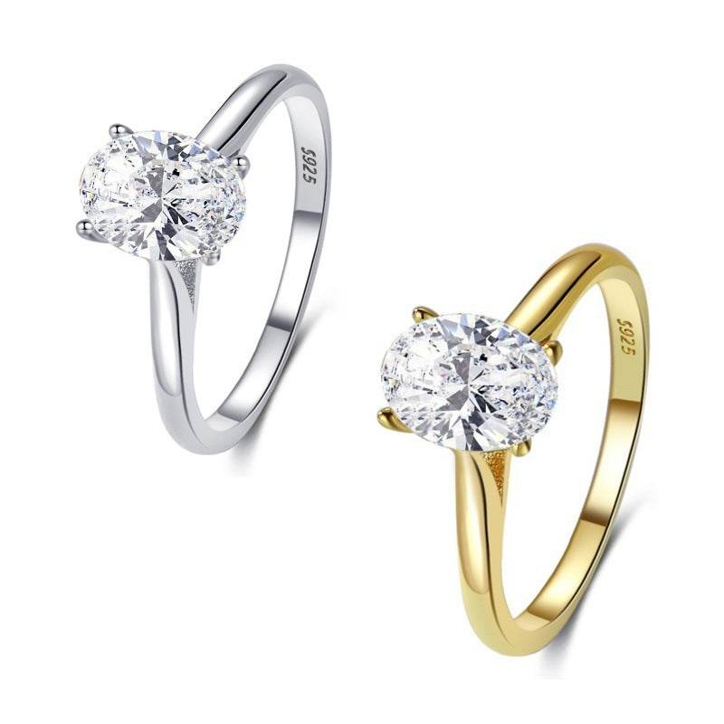 Sterling Silver Oval Zircon Ring for Women - Elegant Inlaid Design & Modern Style - Buy Center