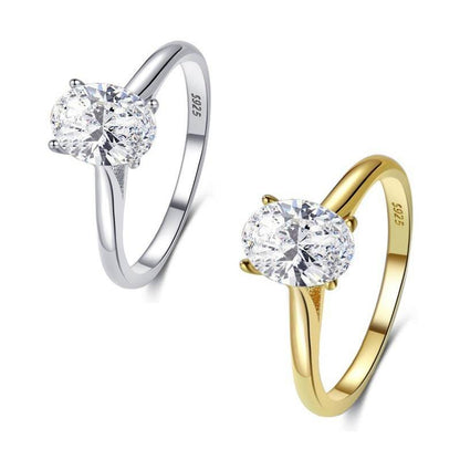 Sterling Silver Oval Zircon Ring for Women - Elegant Inlaid Design & Modern Style - Buy Center