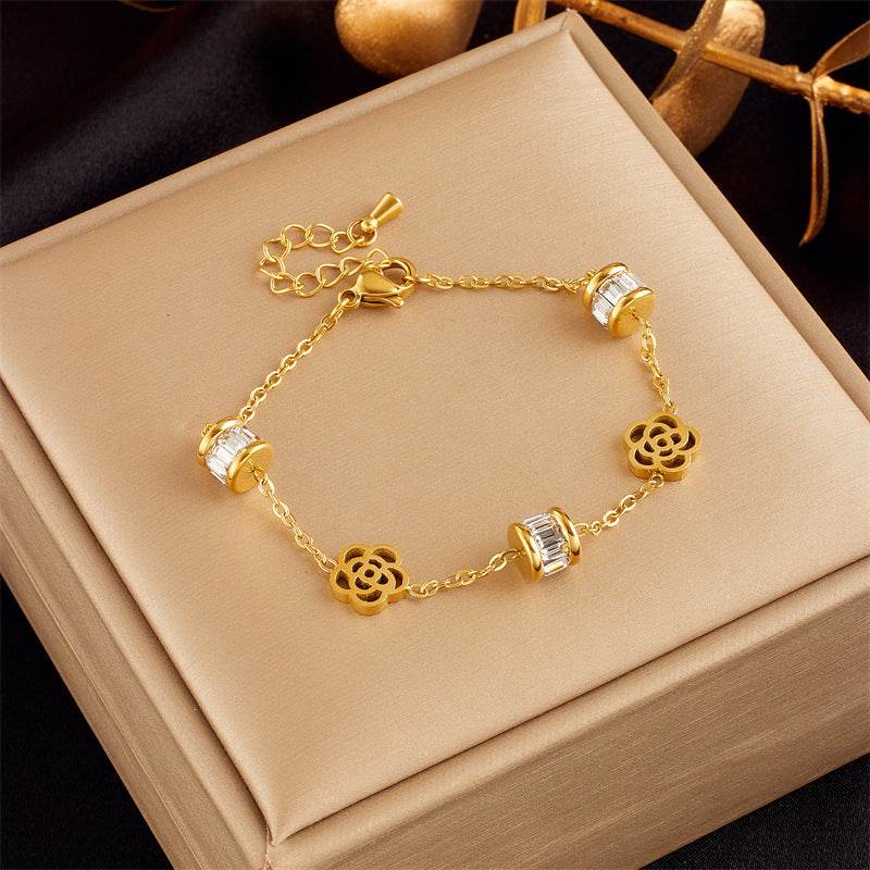 Buycenter Gold-Plated Butterfly Pearl Bracelet - Fashionable Rhinestone Charm - Buy Center