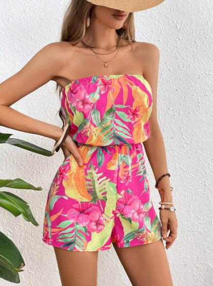 Buycenter Women's Strapless Romper - Colorful Floral Print for Vacation - Buy Center