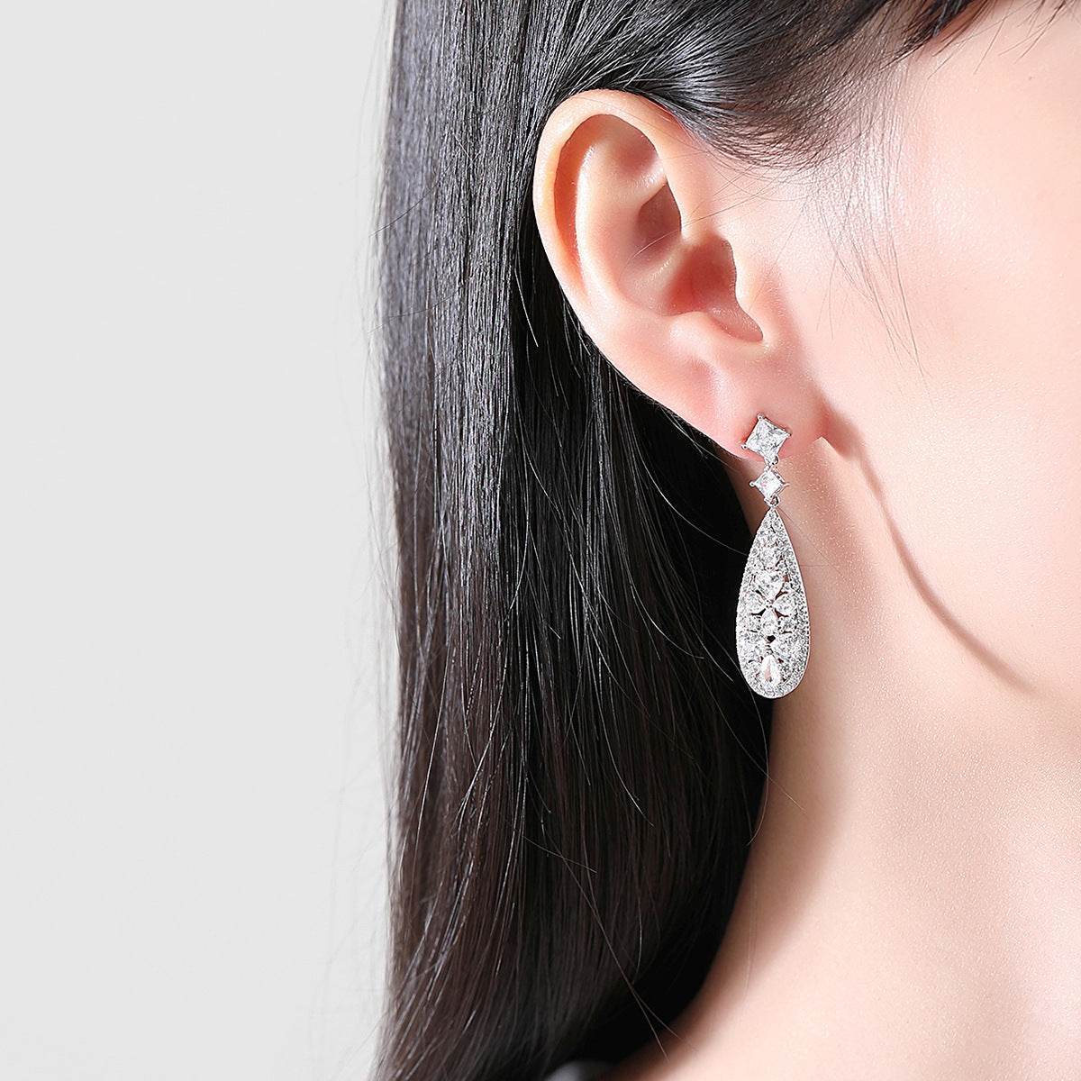 Buy Center Long Copper Earrings with Zircon - Elegant European Style - Buy Center