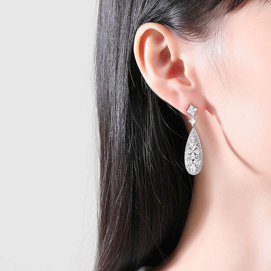 Buy Center Long Copper Earrings with Zircon - Elegant European Style - Buy Center