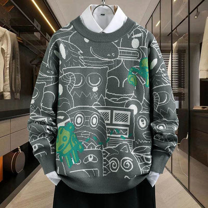 Thickened Round Neck Sweater for Teenagers - Trendy Winter Pullover - Buy Center