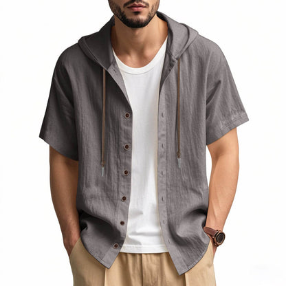 Buycenter Men's Loose Hooded Shirt - Casual Linen Top for Everyday Style - Buy Center