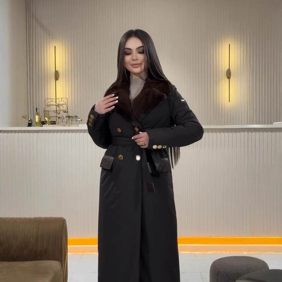 Women's Long Cotton Jacket - Chic Lace-Up Collar for Stylish Comfort - Buy Center